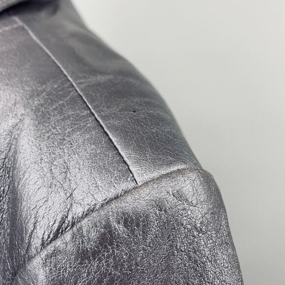 Vintage Y2k Metallic Leather Blazer Jacket Collared Silver Purple Lilac 1X 16W - Picture 4 of 12